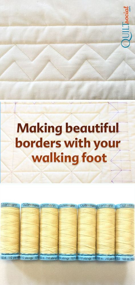 Join Julie Plotniko for step 4 of a wholecloth walking foot quilt as she uses SCHMETZ needles and Gütermann thread and a UNIQUE marker to create complex looking border designs that can be stitched with ease. Free pattern and tutorial. Machine Quilting Ideas For Squares, Machine Quilting Borders Ideas Easy, Quilting Borders Designs Simple, Free Motion Quilting Borders, Walking Foot Quilting Designs Simple, Machine Quilting Designs For Beginners, Freemotion Quilting Designs, Straight Line Quilting Designs, Line Quilting Designs