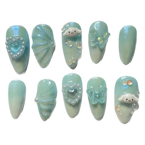 press-on nail set available for other sanrio... - Depop Sanrio Nail Art Pochacco, Sanrio Press On Nails, Hangyodon Nails, Cute Sanrio Nails, Pompompurin Nails, Pochacco Nails, Sanrio Nail Art, Sanrio Characters My Melody, Kuromi And Cinnamoroll