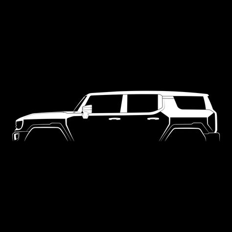 Black and white silhouette of the GMC Hummer EV SUV. Very detailed side profile design. Available on T-shirts, phone cases, posters and many more high-quality products! Check out this design in my store link above! #art Gmc Hummer Ev Suv, Hummer Ev Suv, Gmc Hummer Ev, Hummer Ev, Black And White Silhouette, Ev Suv, Car Silhouette, Lux Cars, Side Profile