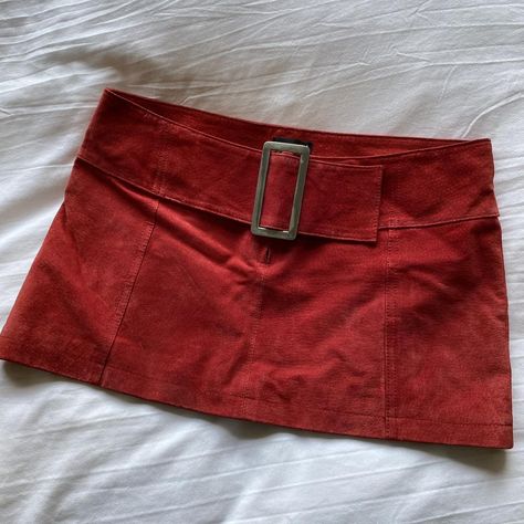 Vintage Wet Seal Suede Leather Mini Skirt, Size 5 -... - Depop Vintage Wet Seal, Mini Red Skirt, Red Mini Skirt Outfit, 70s Mini Skirt, Mini Skirt Sewing, Vintage Mini Skirts, 60s Mini Skirt, Wet Seal Outfits, Vintage Mini Skirt