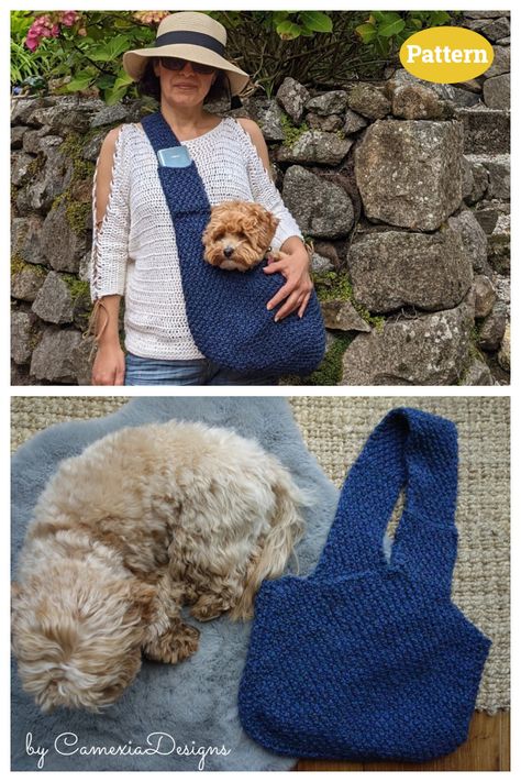 Pet Carrier Bag Knitting Pattern Crochet Dog Carrier Free Pattern, Crochet Dog Bag, Pet Carrier Diy, Dog Carrier Pattern, Dog Pouch, Cat Sling, Carrier Pattern, Small Dog Carrier, Dog Carrier Sling