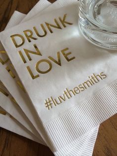 FESTIVAL BRIDES || 8 Cool and Alternative Wedding Napkin Ideas Drunk In Love, Personalized Napkins, Custom Napkins, Future Wedding Plans, Dream Wedding Ideas Dresses, Cute Wedding Ideas, Wedding Goals, Wedding Bar, Wedding Napkins