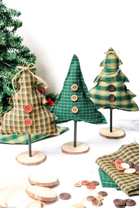 No-Sew Christmas Tree Decor Craft- No sewing experience is needed for this festive no-sew tree craft! It's easy and fun to make, and is a beautiful addition to your holiday decor! | holiday decoration DIY, Christmas tree craft, #craft #DIY #ChristmasDecor #noSew #ACultivatedNest Sew Tree, Holiday Fabric Crafts, Trees Diy, Christmas Tree Craft, Jeans Crafts, Christmas Fabric Crafts, Christmas Crafty, Christmas Sewing Projects, Ornaments Homemade