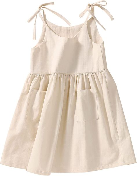 Amazon.com: IZYJOY Toddler Baby Girl Summer Cotton Linen White Dresses Bow Straps Sleeveless with Pockets Little Girls Beach Sundress: Clothing, Shoes & Jewelry White Linen Dresses, Casual Tie, Princess Outfits, Bandana Bib, Vestido Casual, Toddler Girl Dresses, Casual Summer Dresses, Summer Cotton