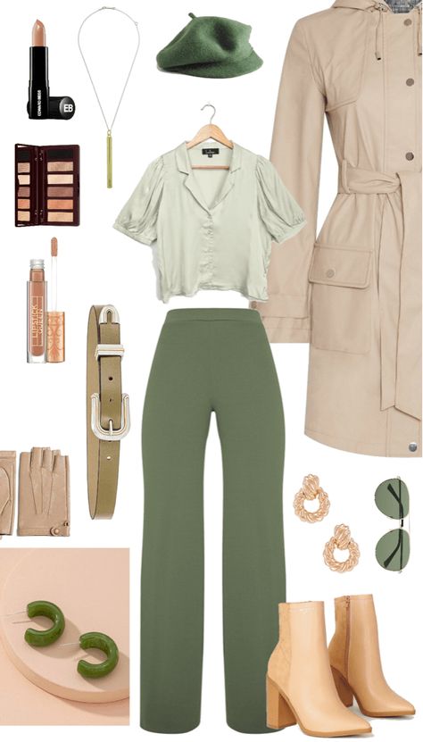 Sage And Beige Outfit, Sage Top Outfit, Green And Cream Outfit, Sage Green Outfit Ideas, Beige Outfit Ideas, Virgo Outfits, Prague Fashion, European Spring, Taurus Rising