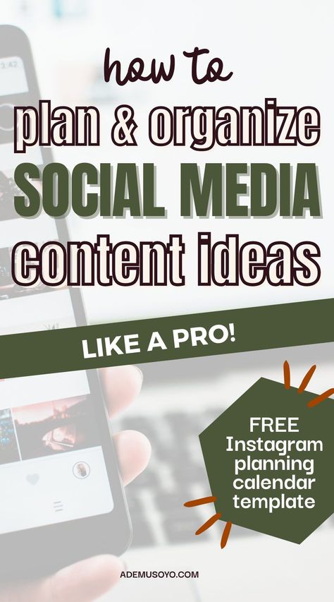 If you're already struggling to come up with fresh social media content ideas for your small business in the coming weeks and months or would just like to learn how to plan and organize yours with a proper strategy in place, this article provides vital information for any aspiring entrepreneur. Check out our tips & our free Instagram planner template calendar to get started on planning your killer social media content ideas for 2022. Visit ademusoyo.com for more small business tips and ideas! Instagram Planner Template, Social Media Content Ideas, Instagram Planner, Social Media Content Calendar, Social Media Help, Social Media Calendar, Social Media Campaign, Content Calendars, Organization Planning