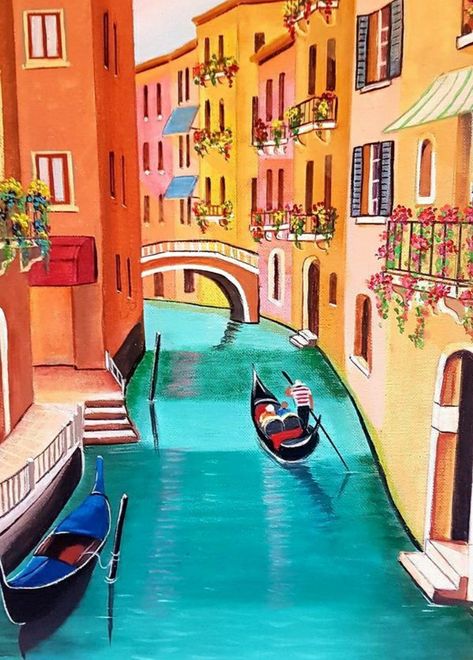 Italy Painting Acrylic, Italy Painting Easy, Fall Canvas Painting, Black Canvas Paintings, Art Zine, Italy Painting, Canvas Painting Tutorials, Easy Canvas Art, Canvas For Beginners