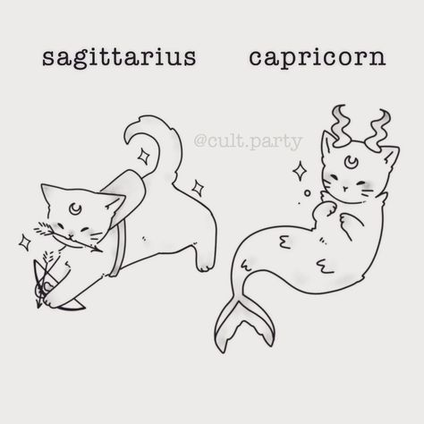 All Posts • Instagram Zodiac Doodles, Cute Zodiac Signs, Cat Tatto, Capricorn Art, Sagittarius Tattoo, Capricorn Tattoo, Party Tattoos, Koci Humor, Zodiac Sign Tattoos