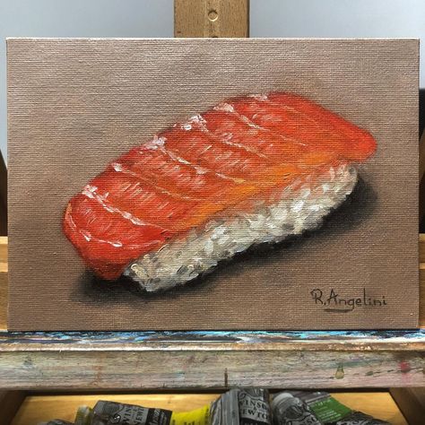 Sushi Oil Painting, Sushi Painting, Nigiri Sushi, Salmon Sushi, Gcse Art, Canvas Board, Dm Me, Oil On Canvas, Oil Painting