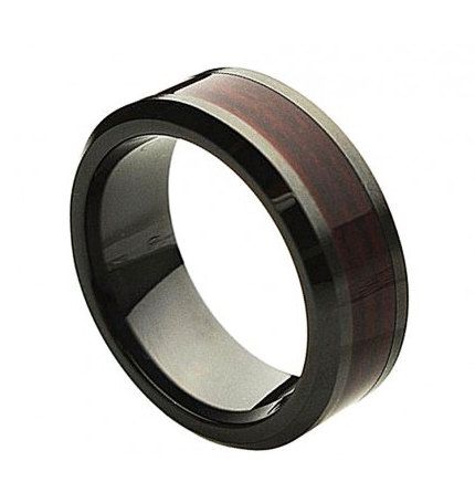 Ceramic Ring with Burgundy Wood Inlay 8mm Ceramic Wedding, Comfort Fit Wedding Band, Rings Mens Wedding Bands, Ceramic Ring, Ceramic Rings, Wood Inlay, Wedding Band Ring, Titanium Rings, Wood Rings