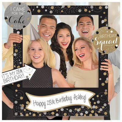 Amscan Frame yourselves for the perfect photo with the Sparkling Celebration Giant Customizable Picture Frame. Each black frame features silver and gold polka dots, space to write a custom message. Birthday Photo Frame, Celebration Birthday, Birthday Photo, Party City, Black And Gold, Picture Frame, Photo Frame, Birthday, Frame