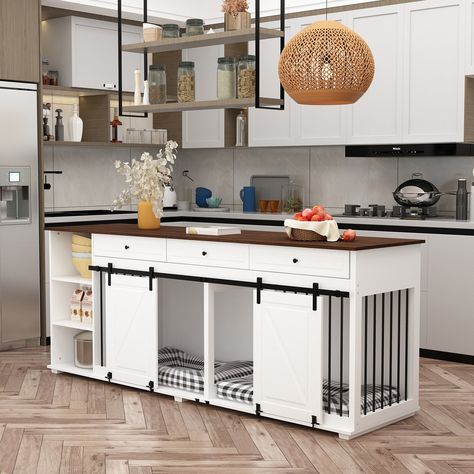 Arrives by Wed, Nov 15 Buy Dog Crate Kitchen Cabinet Island Dog Kennel with Push Door Shelf - 86.6"W at Walmart.com Dog Crate Kitchen, Shelves Divider, Kitchen Cabinet Island, Push Door, Furniture Style Dog Crate, Cabinet Island, Kitchen Island Cabinets, Door Shelf, Large Dog Crate