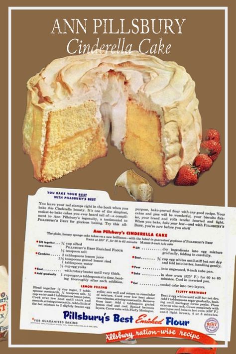 Lemon cake vintage recipe lemon filling lemon meringue Vintage Recipes 1950s Grandmothers, Recipe Illustration, Witch Kitchen, Pillsbury Recipes, Cake Homemade, Cinderella Cake, Vintage Cakes, Retro Food, Classic Recipes