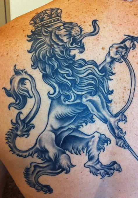 Marks family tattoo Giles crest Kukeri Bulgaria Tattoo, Tattoo Designs Black And White, Family Crest Tattoo, Lion Back Tattoo, Lion Tattoo Meaning, Back Tattoo Designs, Scottish Tattoos, Crest Tattoo, Designs Black And White