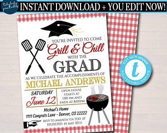 Simple Graduation Invitations, 8th Grade Graduation Party Ideas, Senior Grad Party, College Grad Invitations, Bbq Invite, Graduation Bbq, Bbq Party Invitations, Chalkboard Printables, College Graduation Parties