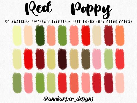 Poppy Color Palette, Free Ipad Wallpaper, Procreate Palettes, Color Palette For Procreate, Procreate Palette, Ipad Pro Art, Pro Art, Hex Color, Poppy Color