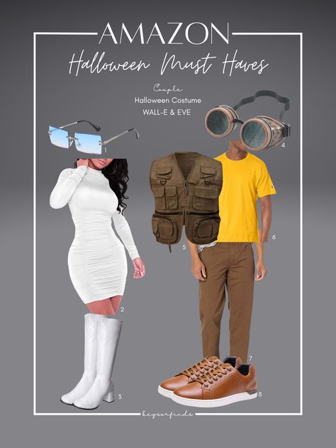 The ULTIMATE Guide to Amazon Halloween Costumes Must Haves! What’s your favorite thing about Halloween? Here are some of my favorite Amazon Halloween Costumes MUST HAVES! #amazon #amazonfinds #amazonmusthaves #amazonshopping #couplecostume #seasonal #aesthetic #halloween #movie #WALLE #Eve #inspo #giftideas #keysorfinds Wall E And Eva Costume, Wall E And Eve Costume, Wall E Costume, Retro Rectangle Sunglasses, Seasonal Aesthetic, Amazon Halloween, Eve Costume, Wall E Eve, About Halloween