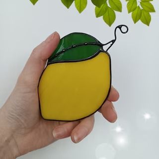 ArtRoomStainedGlass - Etsy Stained Glass Fruit, Glass Window Wall, Citrus Decor, Lemon Branch, Window Wall Hanging, Decor For Kitchen, Stained Glass Decor, Lemon Decor, Glass Designs