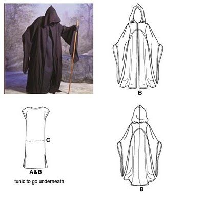 The Funky Seamstress: Jedi's Robe - Halloween 2011 - Simplicity 9887 Jedi Robe Pattern, Dementor Costume, Robe Sewing Pattern, Grim Reaper Costume, Cloak Pattern, Halloween Costumes Scarecrow, Jedi Robe, Reaper Costume, Diy Scarecrow