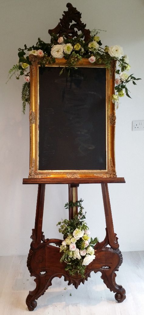 my 7' 6" vintage easel & frame decorated 50th Year Wedding Anniversary, Downton Abbey Fashion, Maximalist Home, Artist Easel, Vintage Props, Wedding Painting, Blooming Trees, Wooden Easel, Art Stand