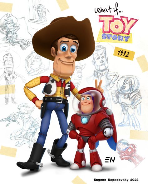 Toy Story 1992. Woody and Buzz from Test Footage Woody And Buzz, Disney Concept Art, Woody Toy Story, You're My Favorite, Buzz Lightyear, Cartoon Character Design, Detailed Pictures, Weird Art, All Toys