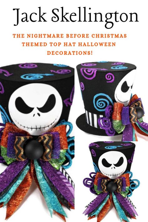 Halloween Top Hat, Skellington Costume, Nightmare Before Christmas Wreath, Jack Skellington Costume, Halloween Art Projects, Casa Halloween, Sally Nightmare Before Christmas, Nightmare Before Christmas Halloween, Crazy Hats