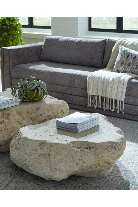 Round Stone Coffee Table Living Room, Boulder Coffee Table, Cinder Block Coffee Table, Concrete Coffee Table, Stone Coffee Table, Stone Table, Spa Resort, Large Coffee Tables, Phillips Collection