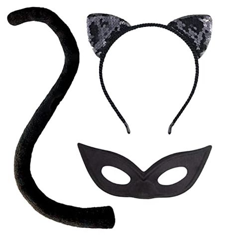 Halloween Cat Ears, Black Cat Ears Headband, Black Cat Costume, Eve Costume, Cat Ears And Tail, Mask For Halloween, Black Cat Costumes, Ears And Tail, Cat Ear Headband