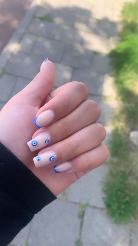 nails shortnails inspiration explore evileyenails Box Nails Short, Nails Inspiration Square Medium, Nail Ideas Square Medium, Evil Eye Nails Short, Nail Inspo Square Medium, Greek Eye Nails, Simple Nails For School, Greek Inspired Nails, Turkish Eye Nails