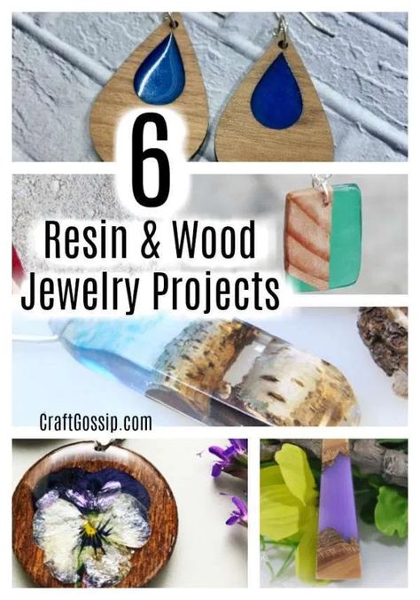 6 Wood And Resin Jewelry Tutorials Resin And Wood Jewelry, Wood And Resin Jewelry, Wood Jewerly, Resin Jewelry Tutorial, Wood Jewelry Diy, Resin And Wood Diy, Wood Resin Necklace, Liquid Plastic, Wood Jewelery