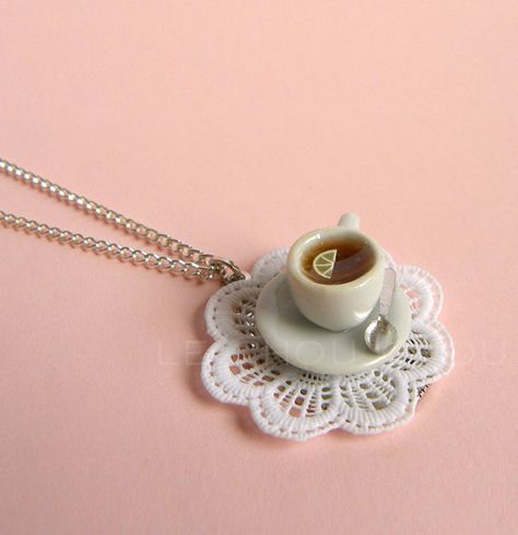 Okay I want all of these.... Tea Cup Necklace, Tea Cup Jewelry, Lace Doilies, Diamond Star, Doilies, Blue Sapphire, Charm Necklace, Crochet Necklace, Tea Cups