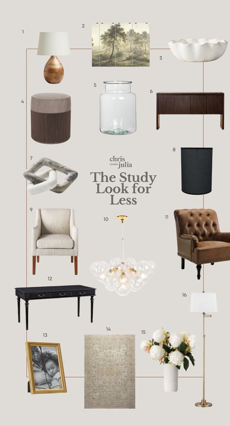 A Budget Breakdown + Look For Less in the Study - Chris Loves Julia Small Office Design Business, Transitional Home Office, Modern Traditional Home, Business Office Design, Vintage Home Office, Wood Credenza, Chris Loves Julia, Study Design, Home Office Setup