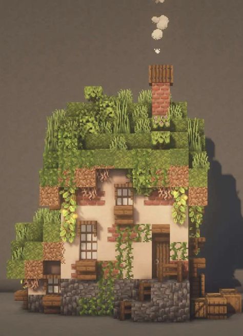 Hobit Homes Minecraft, House In Wall Minecraft, Minecraft House In Hill Ideas, Minecraft Facade Ideas, Minecraft Farm Aesthetic Animals, Minecraft Homestead Ideas, Hobbit Homes Minecraft, Aesthetic Minecraft Town Ideas, Minecraft Grass House