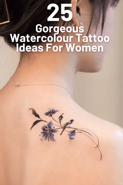 Fascinated by the beauty of watercolor art? Apply that allure to your skin with these watercolor tattoos for women. Click to explore! Trailing Tattoos For Women, Watercolour Tattoo For Women, Uncommon Tattoos, Watercolor Tattoos For Women, Watercolor Cat Tattoo, Bird And Flower Tattoo, Blue Flower Tattoos, Watercolor Butterfly Tattoo, Watercolour Tattoo