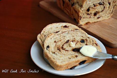 Cinnamon-Raisin Swirl Bread Cinnamon Raisin Bread Recipe, Will Cook For Smiles, Swirl Bread, Cinnamon Swirl Bread, A Loaf Of Bread, Cheese Scones, Cinnamon Raisin Bread, Raisin Bread, Swirled Bread