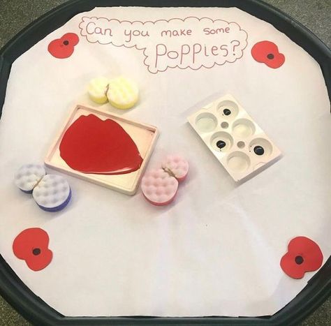 Tuff Tray Obsessed on Instagram: "Can you make some Poppies? - sponge painting. #poppies #poppy #poppycrafts #poppyart #remembranceday #art #crafts #messyplay #tufftray #tufftrayideas #tufftrayplay #tufftrayactivities #learningthroughplay #teach #play #learn #eyfs #earlyyears #continuousprovision #children #kids #happy #fun #sharingideas #kidscrafts #school #painting #nursery #classroom #classroomcrafts" Remembrance Tuff Tray, Poppy Day Eyfs, Remembrance Day Food, Poppy Ideas For Kids, Remembrance Day Tuff Tray Ideas, Celebrations Eyfs Activities, Rememberance Day Activities Eyfs, Eyfs Remembrance Day, Eyfs Poppy Activities