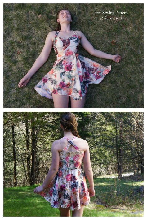 Fabric Summer Dress Free Sewing Pattern | Fabric Art DIY Sun Dress Pattern Free Womens, Sundress Sewing Patterns Free, Halter Dress Sewing Pattern Free, Summer Dress Free Pattern Sewing, Diy Sundress Pattern, Free Sundress Pattern, Summer Dress Sewing Patterns Free, Sundress Pattern Free, Halter Top Sewing Pattern Free