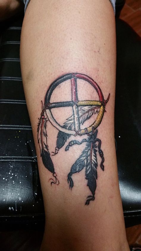 Medicine wheel tattoo 12/29/2015 - 125 years later! Native American Medicine Wheel Tattoo, Medicine Wheel Tattoo Ideas, Cree Indigenous Tattoos, Small Native American Tattoos, Medicine Wheel Tattoo, Native American Medicine Wheel, Native American Tattoo Designs, Indian Feather Tattoos, In Loving Memory Tattoos