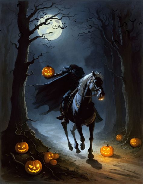 Headless Horseman Halloween, Halloween Live Wallpaper, Halloween Advent Calendar, Halloween Steampunk, Halloween Digital Art, The Legend Of Sleepy Hollow, Midnight Rider, Halloween Backdrop, Headless Horseman