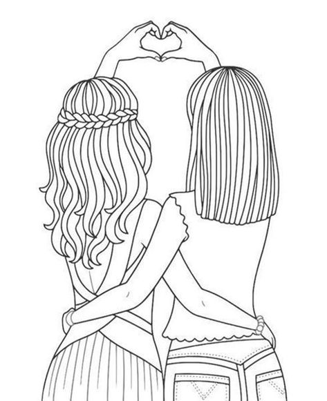 Best Friend coloring pages for your little one. They are free and easy to print. The collection is varied for different skill levels. Pin it. #freeprintables #coloringpages #freecoloringpages Sisters Drawing, Friends Sketch, Best Friend Drawings, Bff Drawings, Girl Drawing Sketches, صفحات التلوين, Desen Anime, Drawings Of Friends, Line Art Design