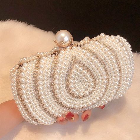 Handwork Clutch, Fancy Clutches, Fancy Clutch Purse, Pearl Clutch Bag, Pearl Handbag, Fancy Clutch, Rice White, Mode Retro, Beaded Clutch Bag