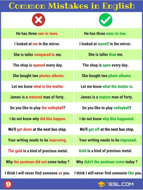 170+ Common Grammar Mistakes in English And How to Avoid Them - 7 E S L Common Grammar Mistakes, Grammar Errors, Grammar Mistakes, Teaching English Grammar, English Learning Spoken, English Vocab, Learn English Grammar, English Language Teaching, English Writing Skills