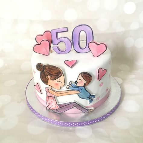 Mom And Son Birthday Cake, Mom And Baby Painting, Birthday Cake For Son, Painting Cake, Different Types Of Cakes, Birthday Cake For Mom, Mom And Son, Mini Cakes Birthday, Baby Painting