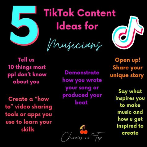 Tiktok Content Ideas, Tiktok Content, Creating Content, Content Ideas, Cherry On Top, Say What, Your Music, Social Media Marketing, New Era