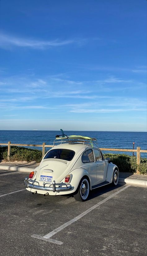 1968 VW Beetle. Surf. Surfboard. Vintage. Perth, WA. Volkswagen Beetle Aesthetic Wallpaper, 1968 Volkswagen Beetle, Fusca Aesthetic, Vw Beetle Wallpaper, Beetle Car Aesthetic, Vw Beetle Aesthetic, Volkswagen Beetle Aesthetic, Old Volkswagen Beetle, Surfboard Vintage