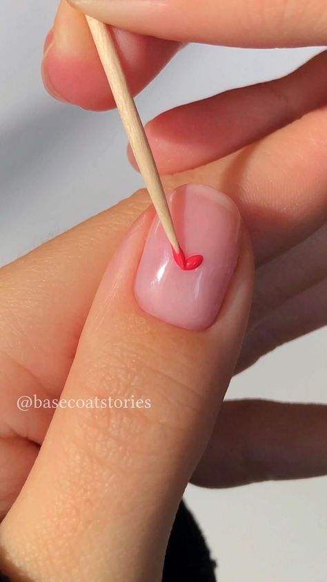 create easy diy heart nails with this toothpick hack for valentines!! 💌 Diy Heart Nails, Short Nails Tutorial, Nail Polish Short Nails, Heart Nails Diy, Heart Nails Tutorial, Easy Diy At Home, Nail Polish Ideas Easy, Nail Hacks Diy, Diy Valentine's Nails