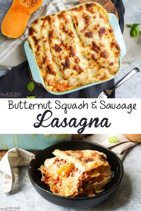 Squash And Italian Sausage, Stuffed Pasta Recipes, Butternut Squash And Sausage, Butternut Squash Lasagna Recipe, Recipes Using Pasta, Butternut Squash Sausage, Italian Sausage Lasagna, Easy Butternut Squash, Squash Lasagna