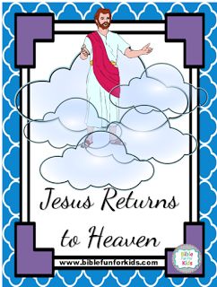 Jesus Returns to Heaven lesson, ideas and printables #Biblefun #NTBiblelesson #lifeofjesus #preschoolbiblelessons Jesus Returns To Heaven Craft, Jesus Preschool, Jesus Ascension, Bible Class Activities, Scripture Posters, Old Bible, Preschool Sunday School, Childrens Ministry Curriculum, Kids Church Lessons