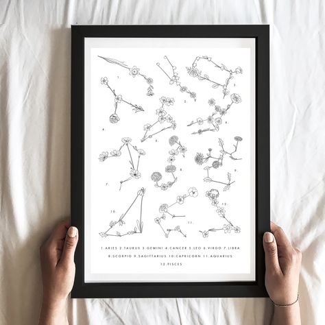 Bff Tattoos, Constellation Print, 12 Zodiac Signs, Birth Flowers, Posters Prints, Fantastic Gifts, Daffodils, Tattoos And Piercings, Creative Business