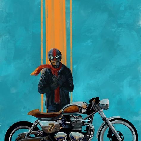 Vintage caferacer red scarf rider Vintage Cafe Racer, Estilo Cafe Racer, Motorbike Illustration, Art Moto, Motorcycle Art Painting, Sepeda Retro, Triumph Cafe Racer, Motorbike Art, Motorcycle Artwork